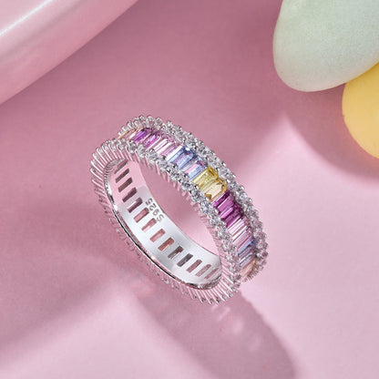[AuraEcho]Dainty Kaleidoscopic Emerald Cut Daily Ring