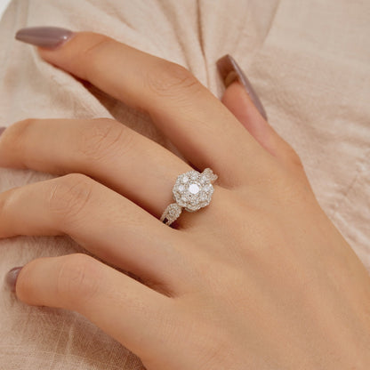 [AuraEcho]Delicate Colorful Round Cut Flower Shape Wedding Ring