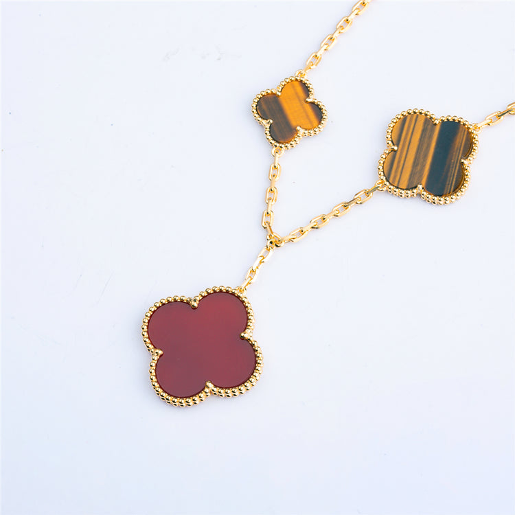 [AuraEcho]CLOVER BRACELET 5 MOTIFS CARNELIAN TIGER EYE