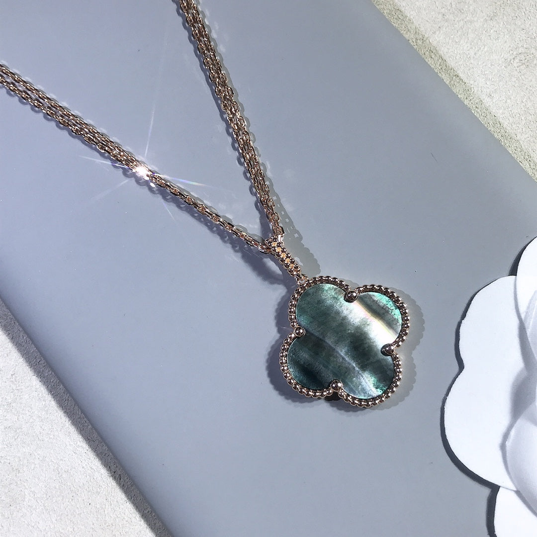 [AuraEcho]CLOVER 25MM GOLD DARK MOP BIG CLOVER NECKLACE