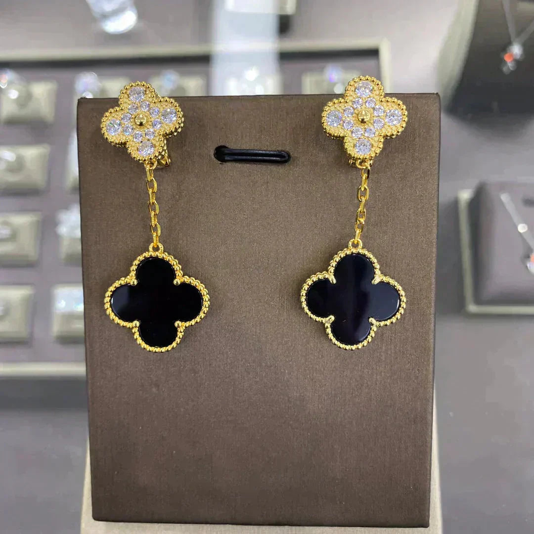 [AuraEcho]CLOVER  2 MOTIFS  DIAMOND  EARRINGS (MULTIPLE CHOICESç´