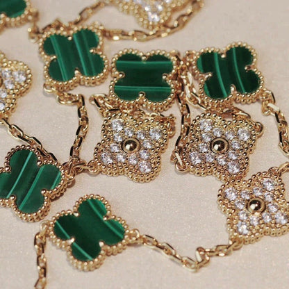 [AuraEcho]CLOVER 20 MOTIFS MALACHITE DIAMOND NECKLACE