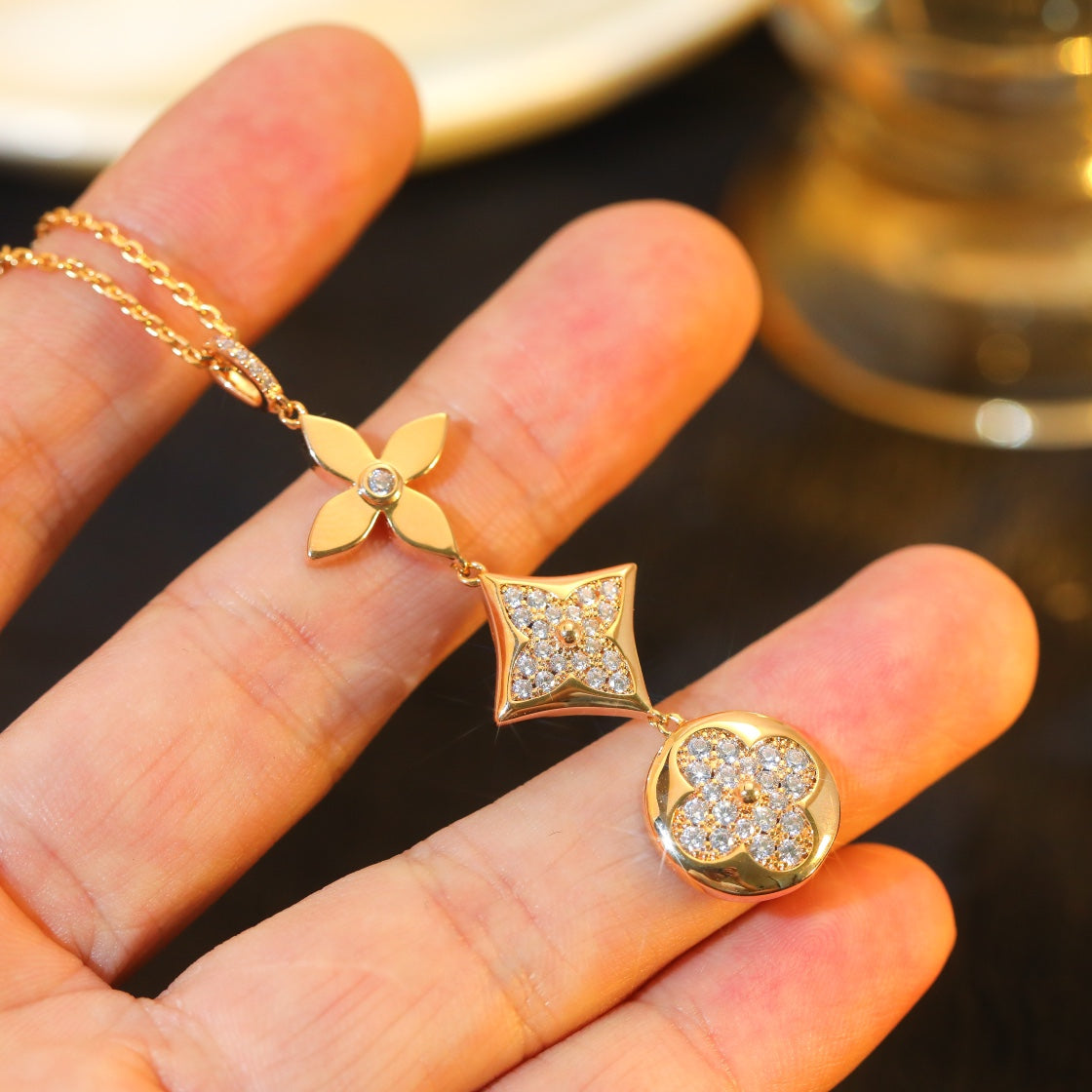 [AuraEcho]STAR AND SUN DIAMOND PINK GOLD NECKLACE