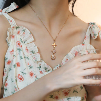 [AuraEcho]STAR AND SUN DIAMOND PINK GOLD NECKLACE
