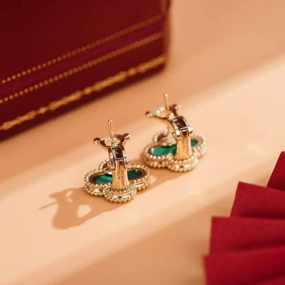 [AuraEcho]CLOVER MEDIUM 1 MOTIFS MALACHITE  EARRINGS