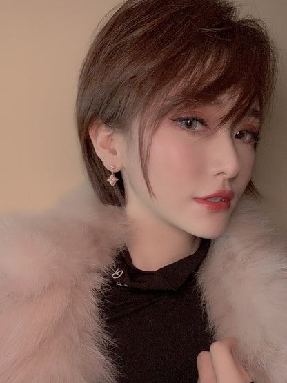 [AuraEcho]DOUBLE STAR PINK GOLD MOP DROP EARRINGS
