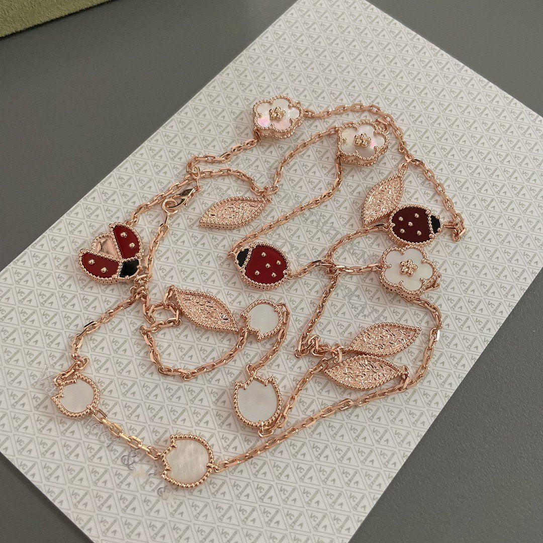[AuraEcho]LUCKY SPRING 15 MOTIFS ROSE GOLD NECKLACE