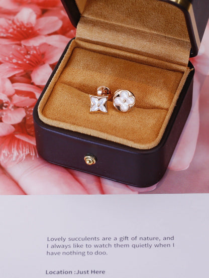 [AuraEcho]STAR AND SUN PINK GOLD MOP STUD EARRINGS