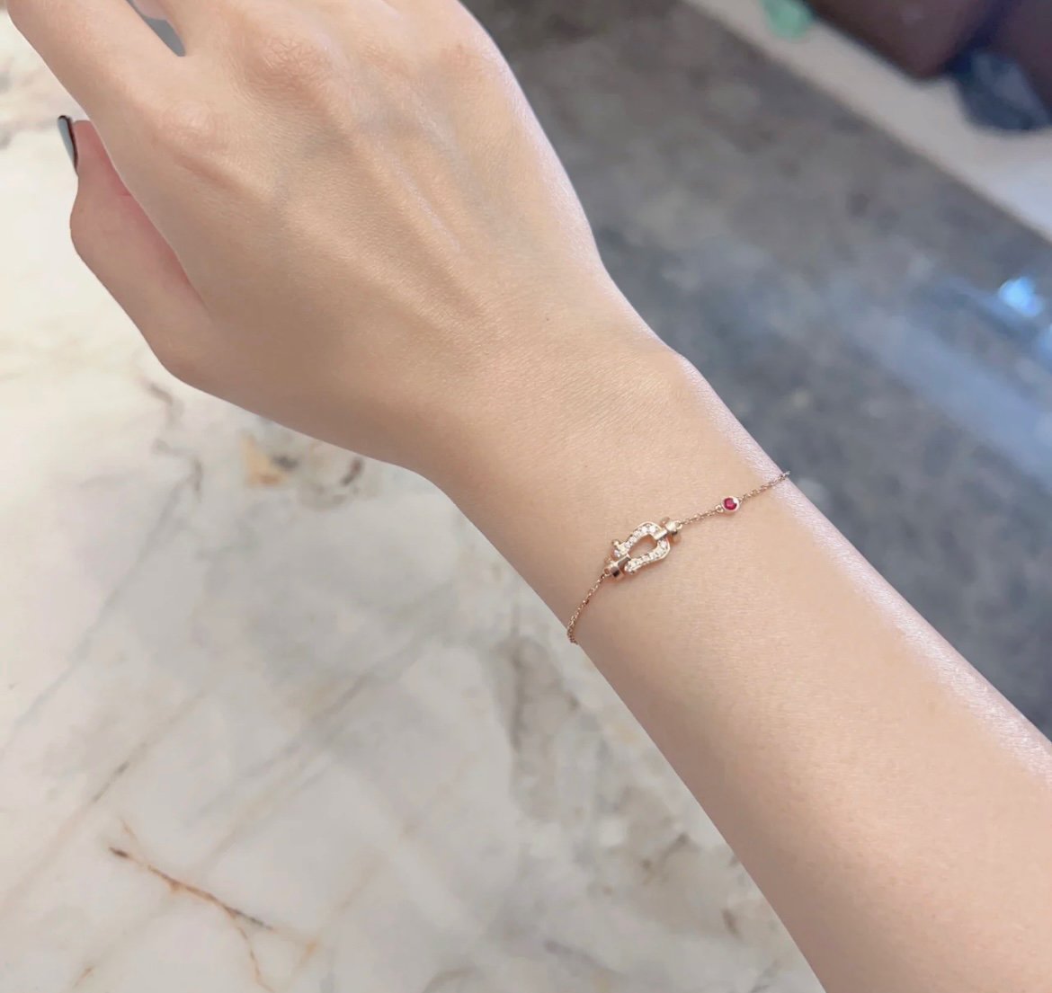 [AuraEcho]FORCE 10 DIAMOND CHAIN LINK PINK GOLD BRACELET