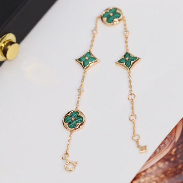 [AuraEcho]STAR AND SUN 4 MOTIF PINK GOLD MALACHITE BRACELET