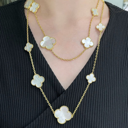 [AuraEcho]CLOVER 16 MOTIF WHITE MOP GOLD NECKLACE