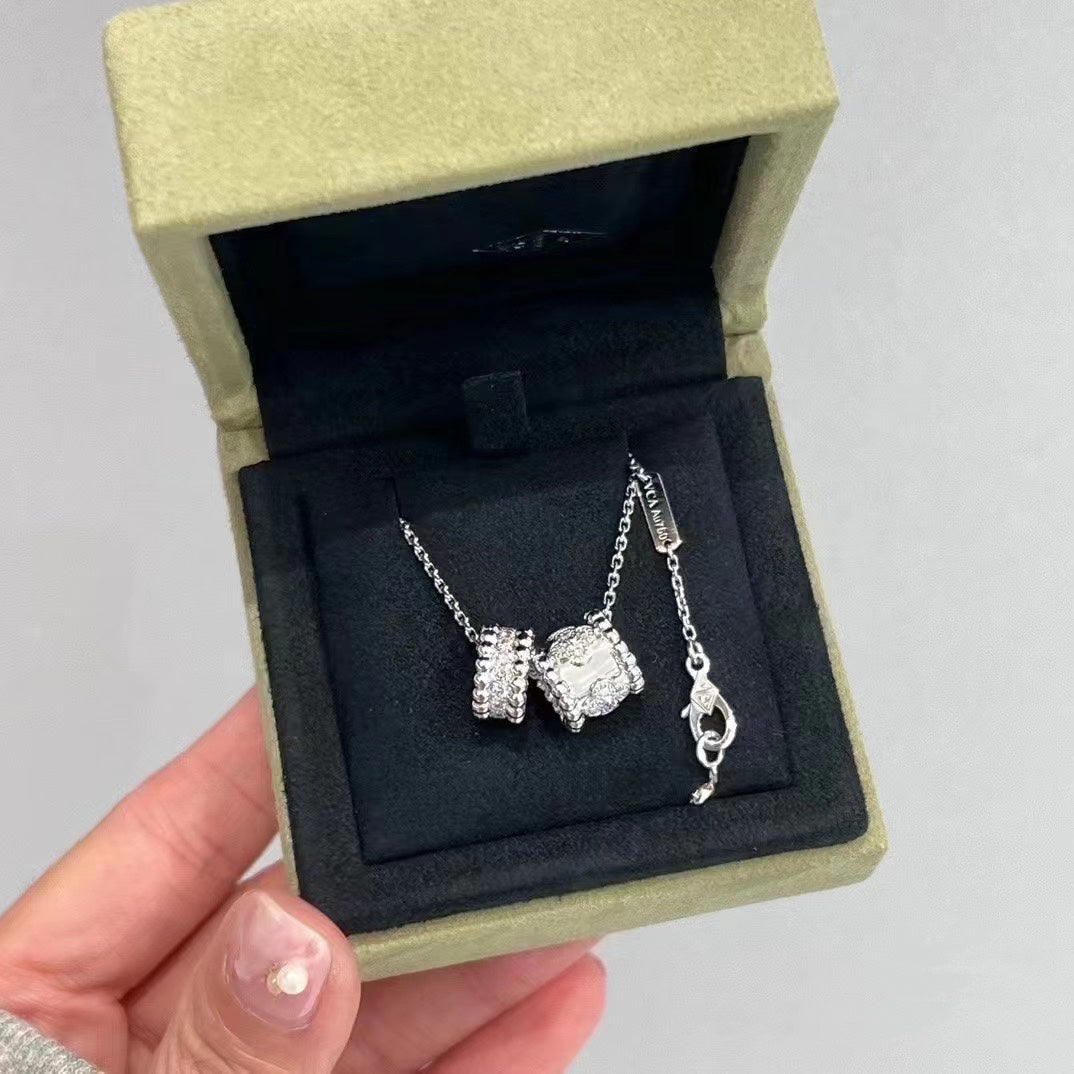 [AuraEcho]PERLEE DOUBLE PENDANT SILVER DIAMOND NECKLACE