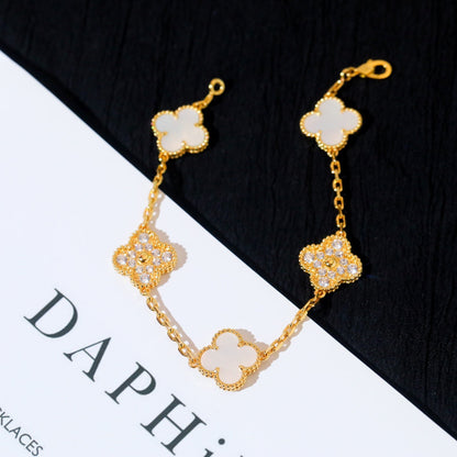 [AuraEcho]CLOVER BRACELET 5 MOTIF WHITE MOP DIAMOND