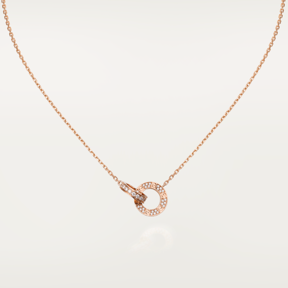 [AuraEcho]LOVE 7.6MM NECKLACE ROSE GOLD AND SILVER  FULL DIAMOND