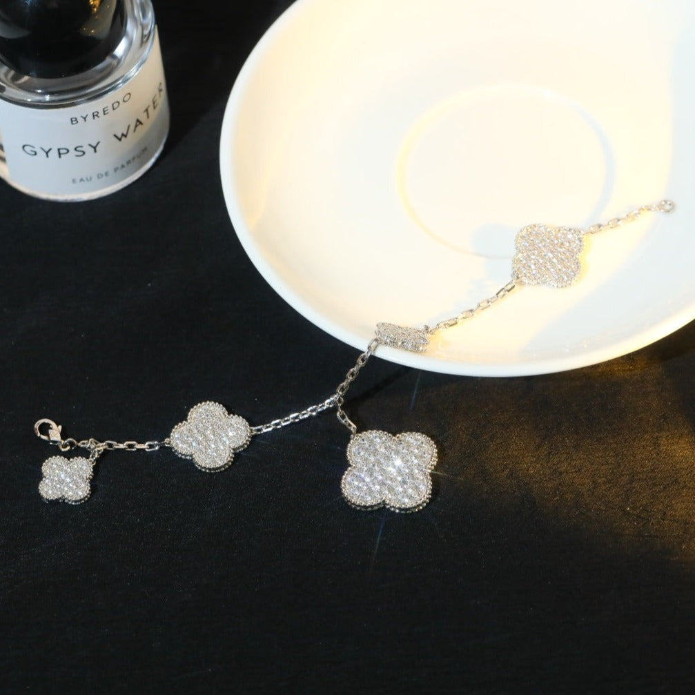 [AuraEcho]CLOVER BRACELET 5 MOTIF SILVER DIAMOND PAVED