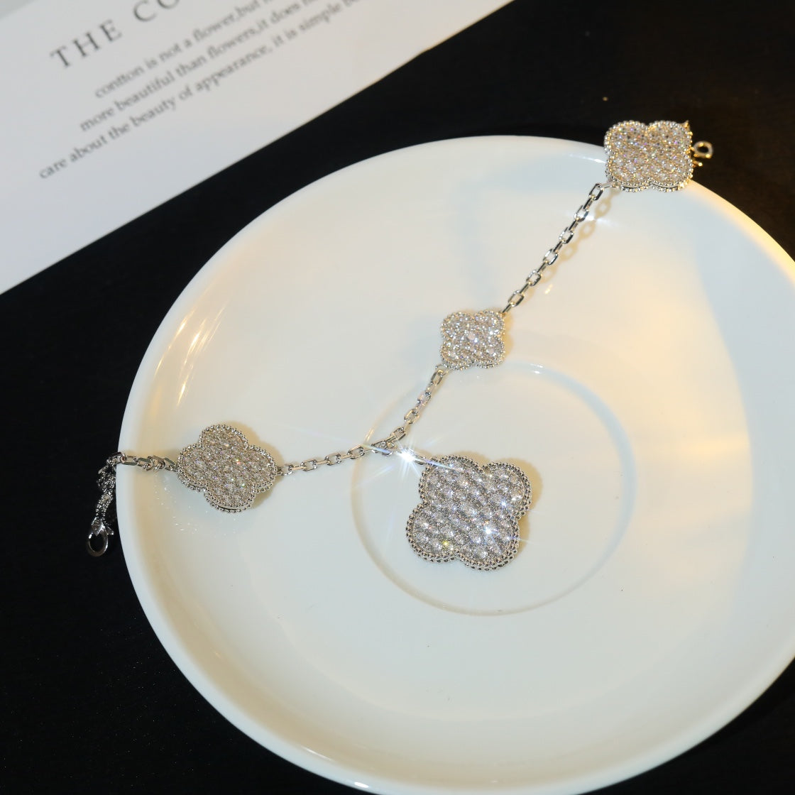 [AuraEcho]CLOVER BRACELET 5 MOTIF SILVER DIAMOND PAVED
