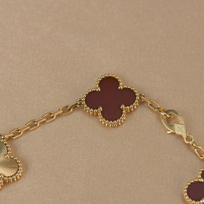 [AuraEcho]CLOVER  5 MOTIFS CARNELIAN GOLD BRACELET