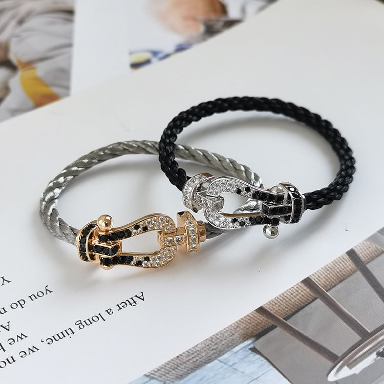 [AuraEcho]FORCE LARGE HORSESHOE BLACK WHITE DIAMOND BRACELET ROSE GOLD