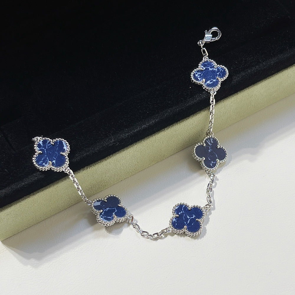 [AuraEcho]CLOVER 5 MOTIF PIETERSITE SILVER BRACELET