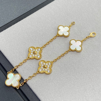 [AuraEcho]CLOVER BRACELET 5 MOTIF WHITE MOP DIAMOND