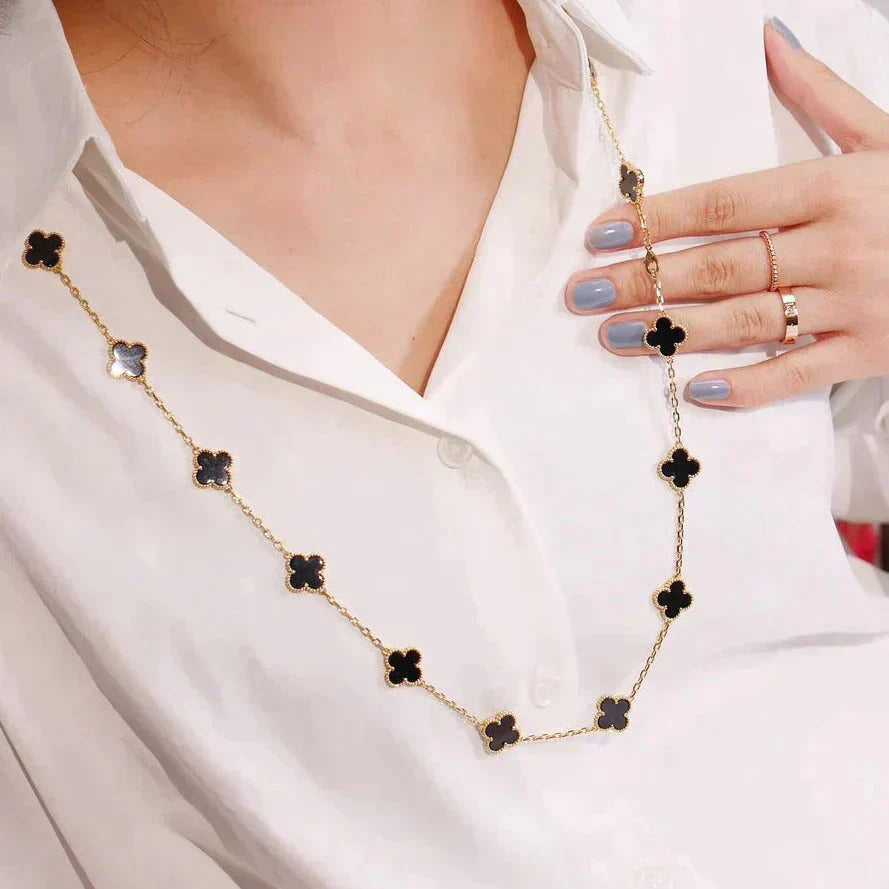 [AuraEcho]CLOVER 20 MOTIFS ONYX NECKLACE