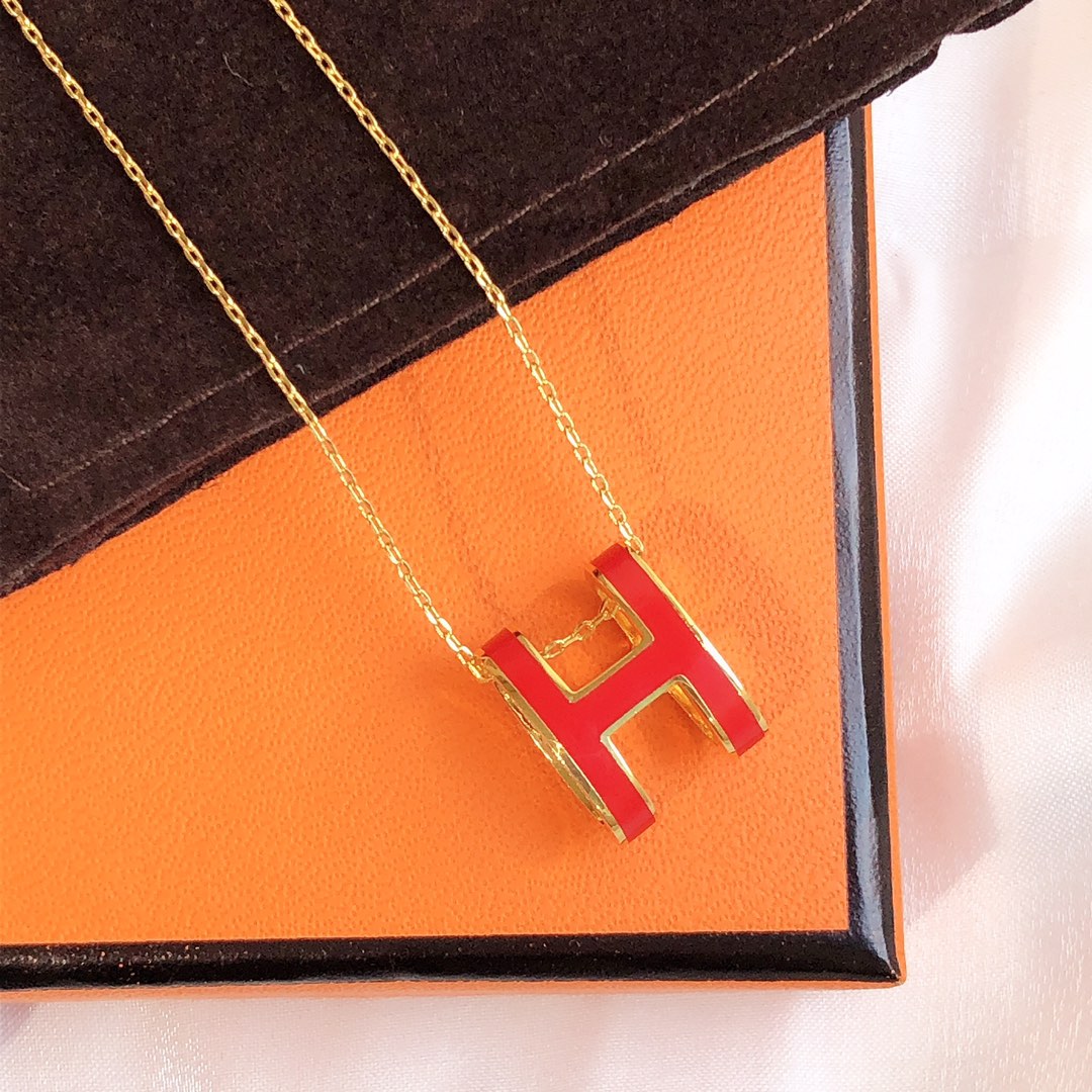 [AuraEcho]HM CLIC RED ENAMEL GOLD NECKLACE
