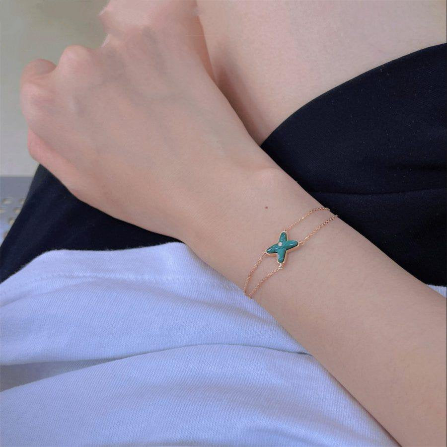 [AuraEcho]JEUX BRACELET MALACHITE PINK GOLD 1 DIAMOND