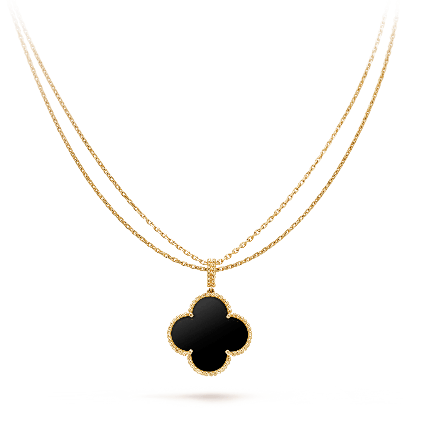[AuraEcho]CLOVER 25MM GOLD ONYX BIG CLOVER NECKLACE