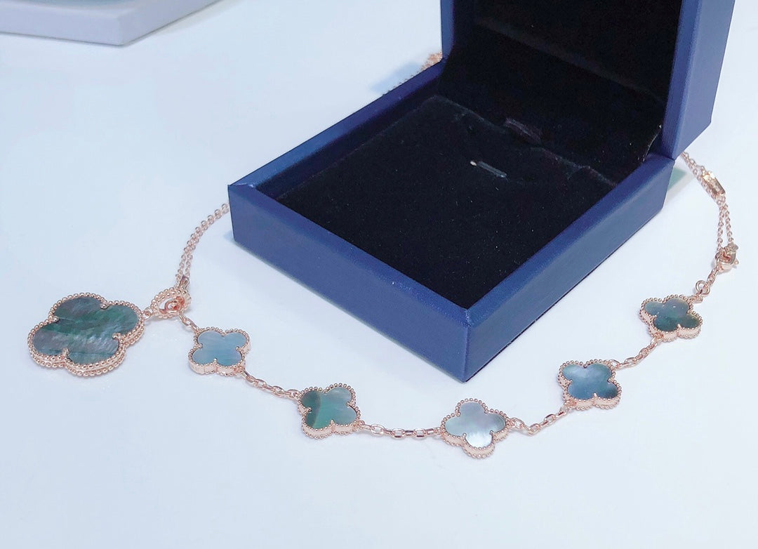 [AuraEcho]COMBINED BRACELET 5 MOTIFS AND NECKLACE DARK MOP ROSE GOLD