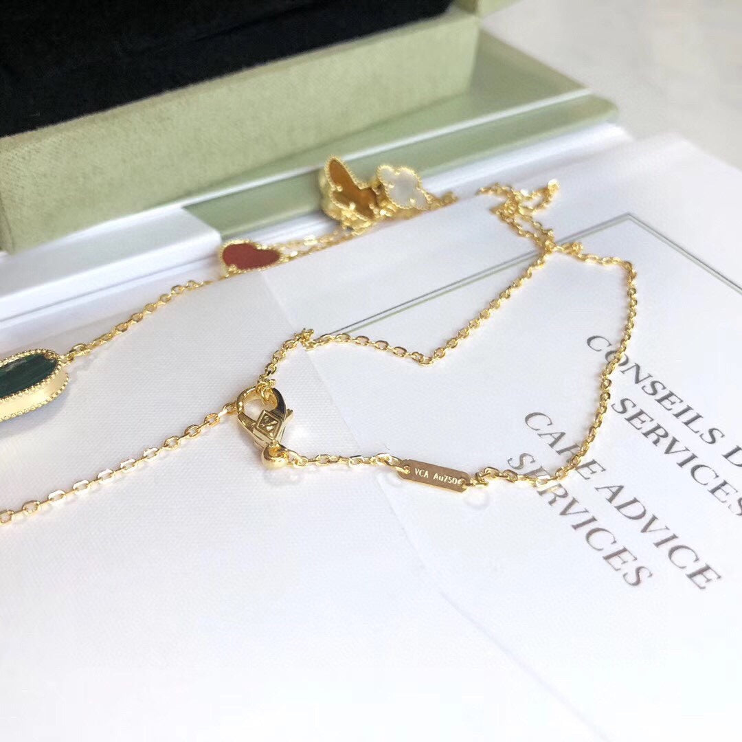 [AuraEcho]LUCKY SPRING 4 MOTIFS ROSE GOLD NECKLACE